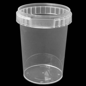 A clear plastic cup with a lid on it.