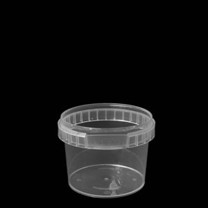 A clear plastic container with a lid on top of it.