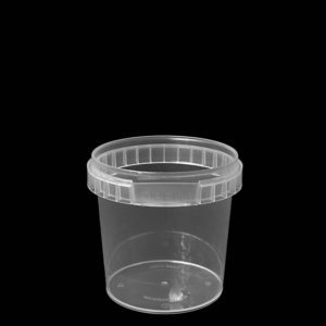 A clear plastic container with a lid on it.