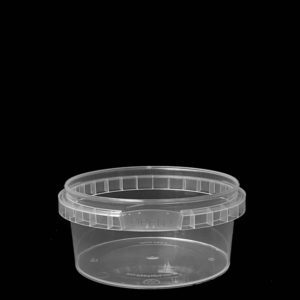 A clear plastic container with a lid on top of it.