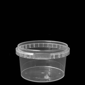 A clear plastic container with a lid on top of it.