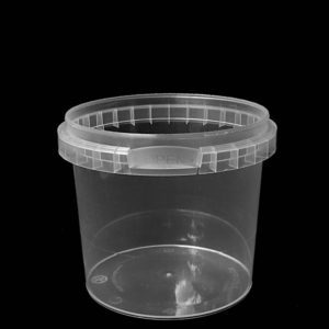 A clear plastic container with a lid.