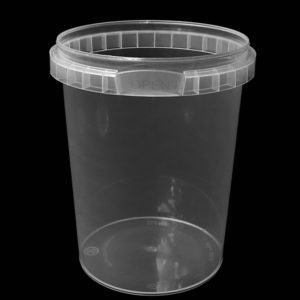 A clear plastic container with a lid on top of it.