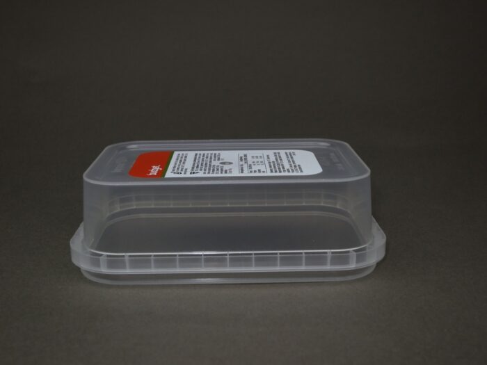 A plastic container with a lid on it.