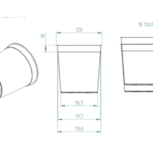 A drawing of a cup with the measurements in inches.