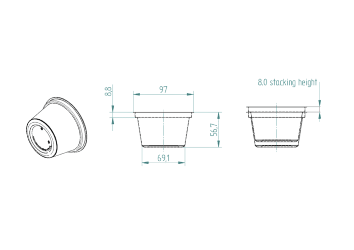 A drawing of a plant pot with measurements.