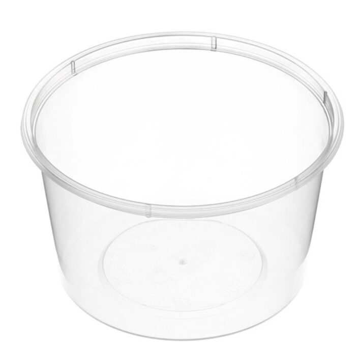 A clear plastic container with a white lid.