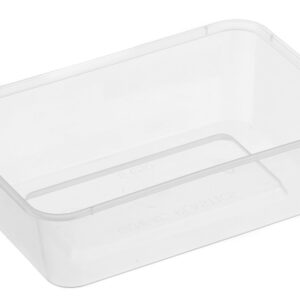 A clear plastic container with a lid.